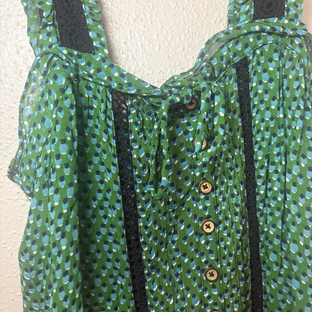 Anthropologie Bardot Blouse Boho Print Crochet Button Front Sleeveless Swing Top - Picture 4 of 8